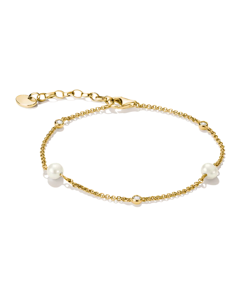 Thomas Sabo Damen Armband mit Perlen und weißem Zirkonia, M01, Charming Collection Gelbgoldfarben