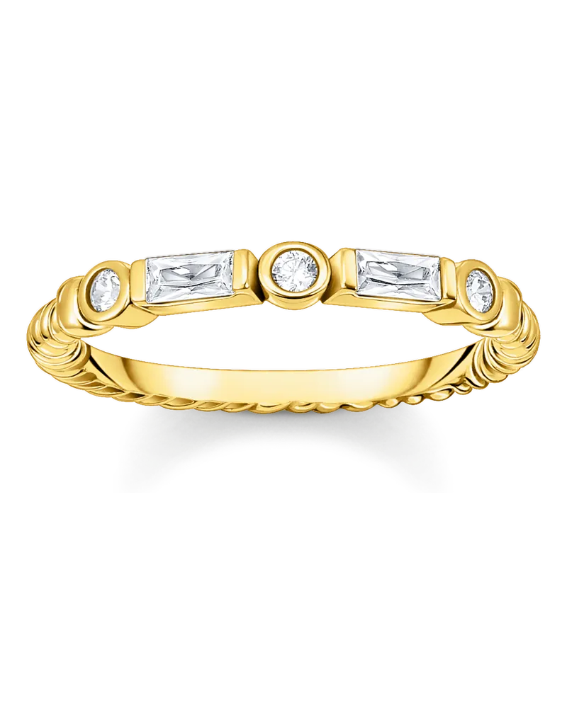Thomas Sabo Damen Bandring Kordel mit weißen Steinen vergoldet, Sterlingsilber Gelbgold vergoldet Gelbgoldfarben