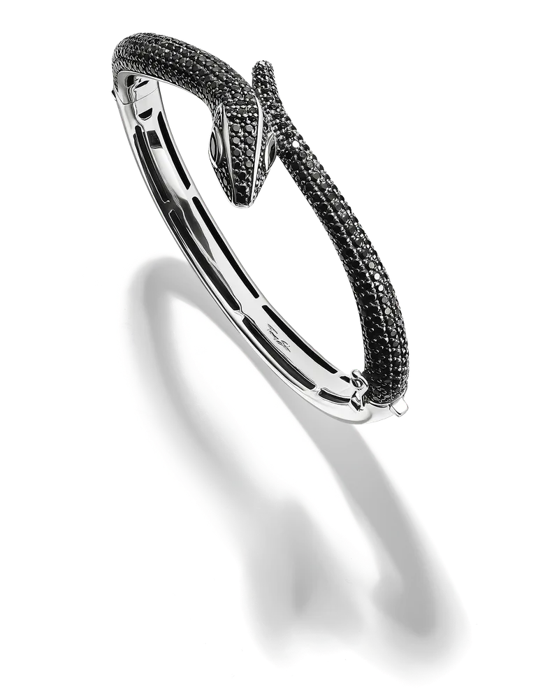 Thomas Sabo Damen Armreif Schlange mit schwarzen Steinen Silber geschwärzt, Sterlingsilber Schwarz