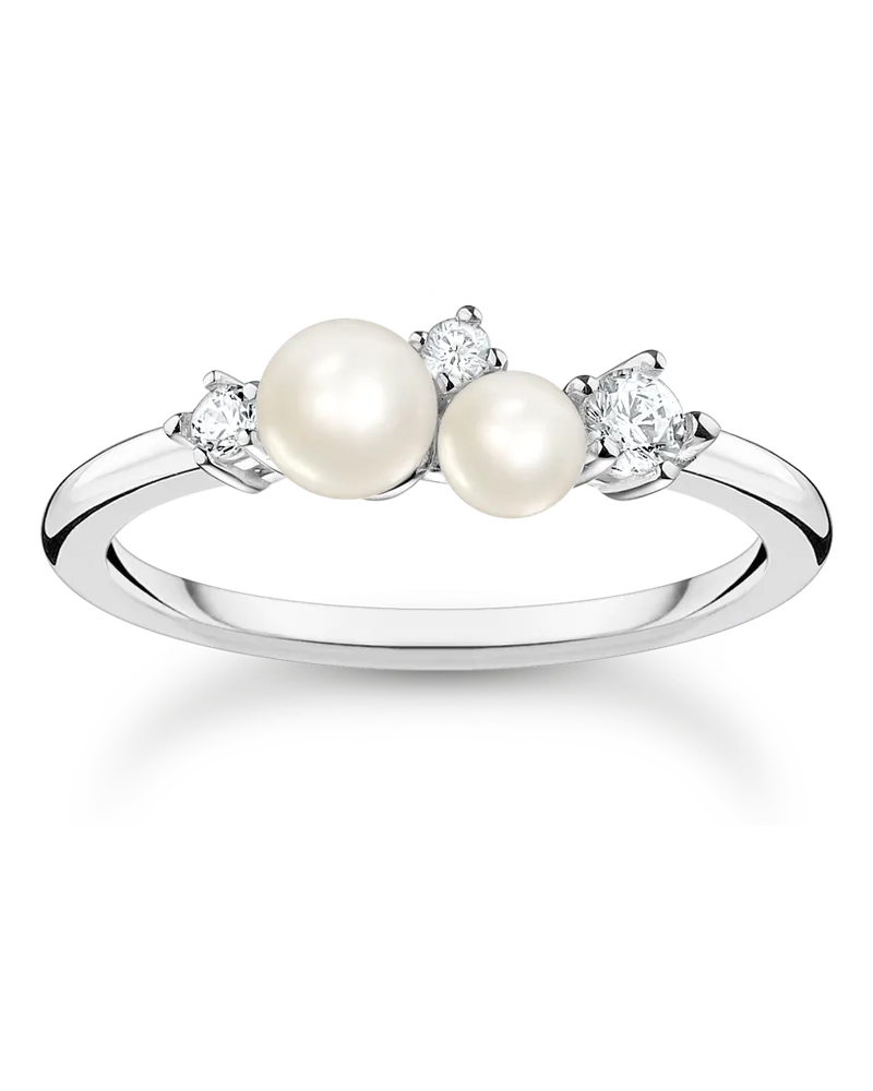Thomas Sabo Damen Ring Perlen mit weißen Steinen silber, Sterlingsilber, Charming Collection Silberfarben