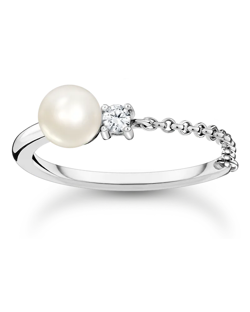 Thomas Sabo Damen Ring Perle mit weißem Stein silber, Sterlingsilber, Charming Collection Silberfarben