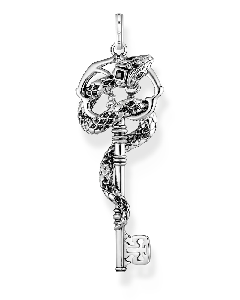 Thomas Sabo Herren Anhänger Schlange schwarze Steine Silber, Sterlingsilber Schwarz