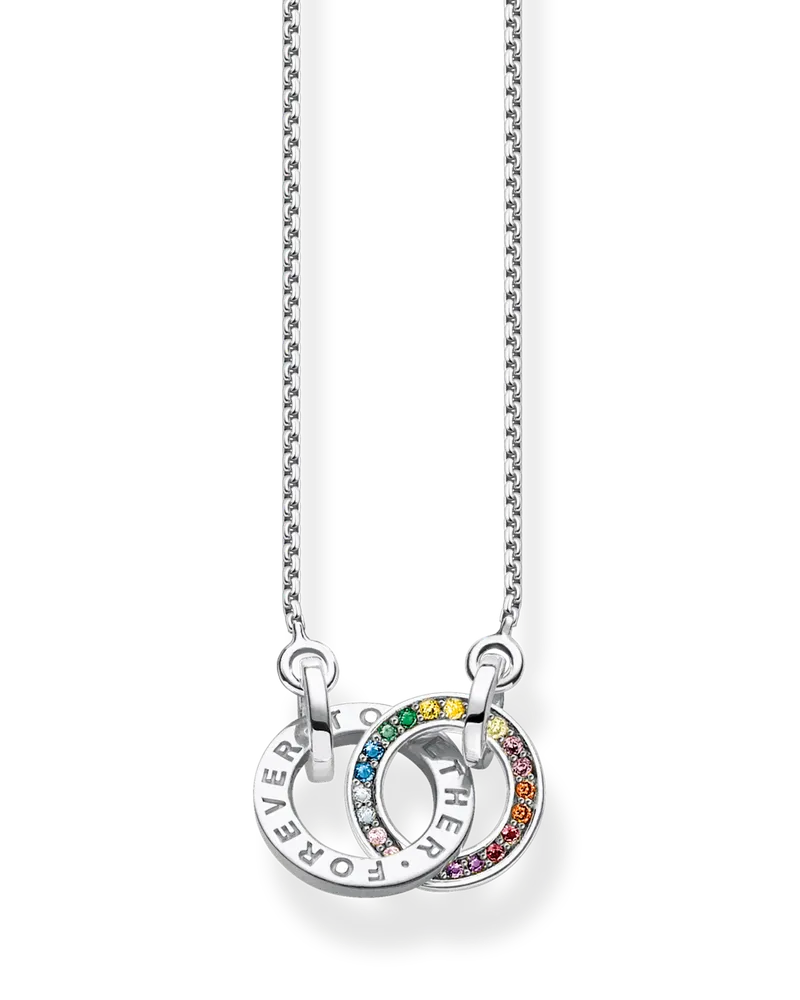 Thomas Sabo Damen Kette Together mit zwei Ringen bunten Steinen Silber geschwärzt, Sterlingsilber geschwärzt Blau