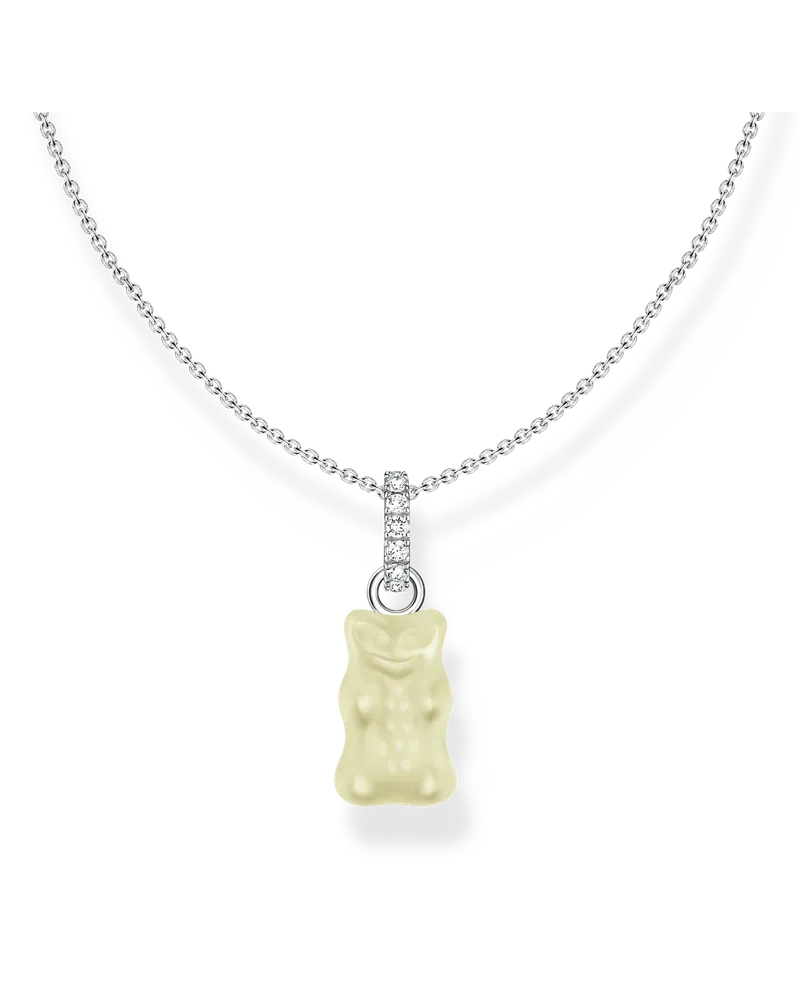 Thomas Sabo Damen Kette mit weißem Goldbären-Anhänger und Steinen Silber, Sterlingsilber / Glas Silberfarben