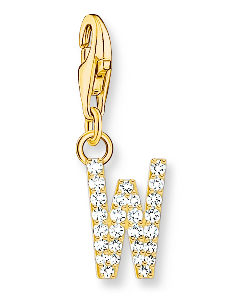 Thomas Sabo Damen Charm-Anhänger Buchstabe W mit weißen Steinen vergoldet, Sterlingsilber Gelbgold vergoldet, Charm Club Collection Gelbgoldfarben