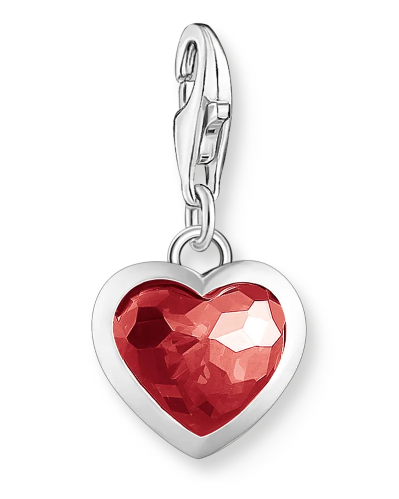 Thomas Sabo Damen Charm-Anhänger mit rotem Stein im Herzschliff Silber, Sterlingsilber, Charm Club Collection Rot