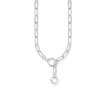 Gliederkette mit zwei Ringverschlüssen und weißen Steinen Silber