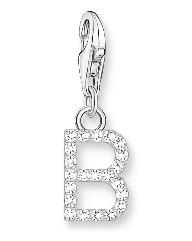 Thomas Sabo Damen Charm-Anhänger Buchstabe B mit weißen Steinen Silber, Sterlingsilber, Charm Club Collection Silberfarben