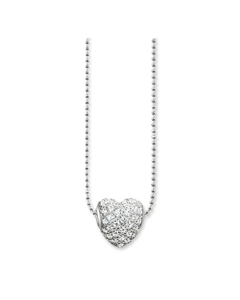 Thomas Sabo Damen Kette Pavé weiß Herz, Sterlingsilber, Karma Beads Silberfarben