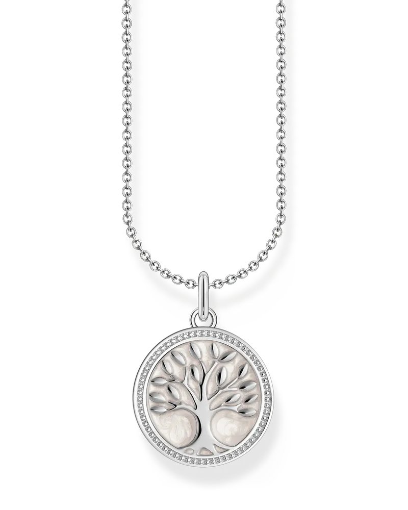 Thomas Sabo Damen Kette mit Tree-of-Love-Anhänger und weißer Emaille Silber, Sterlingsilber, Charming Collection Silberfarben