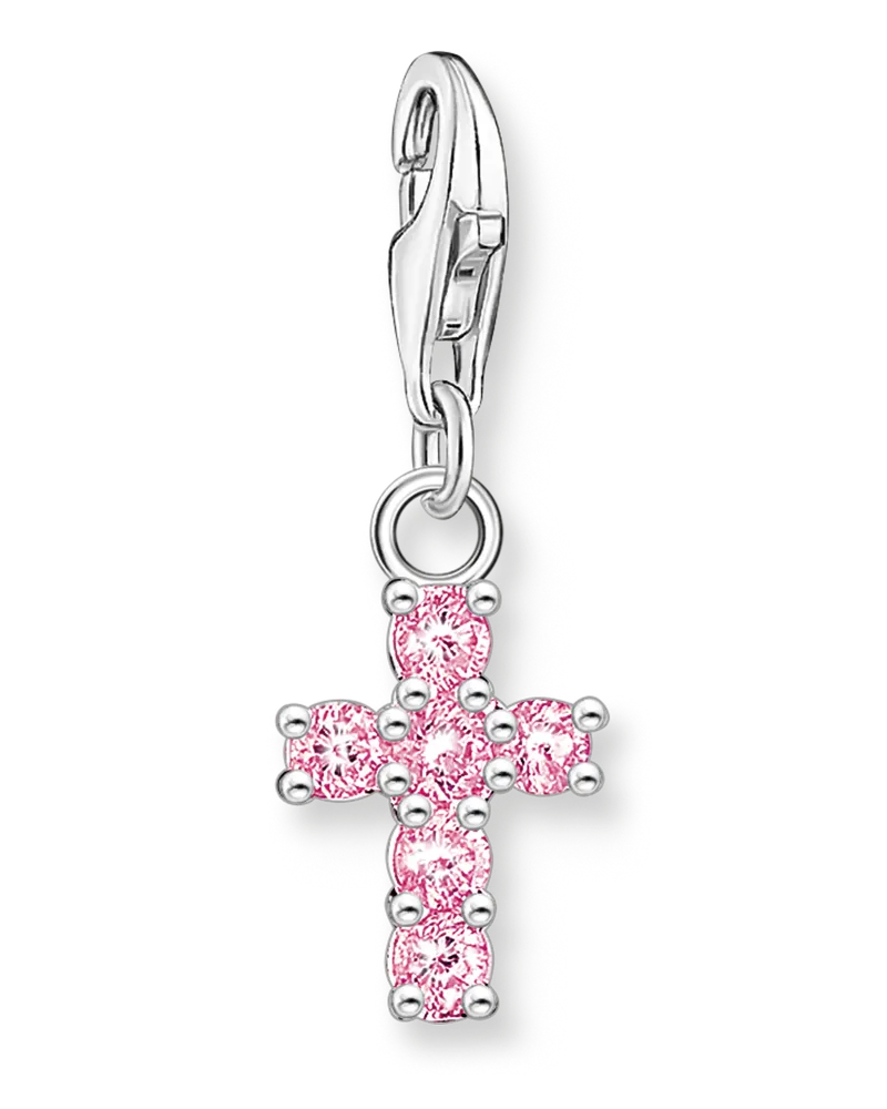 Thomas Sabo Damen Charm-Anhänger pinkes Kreuz Silber, Sterlingsilber, Charm Club Collection Pink