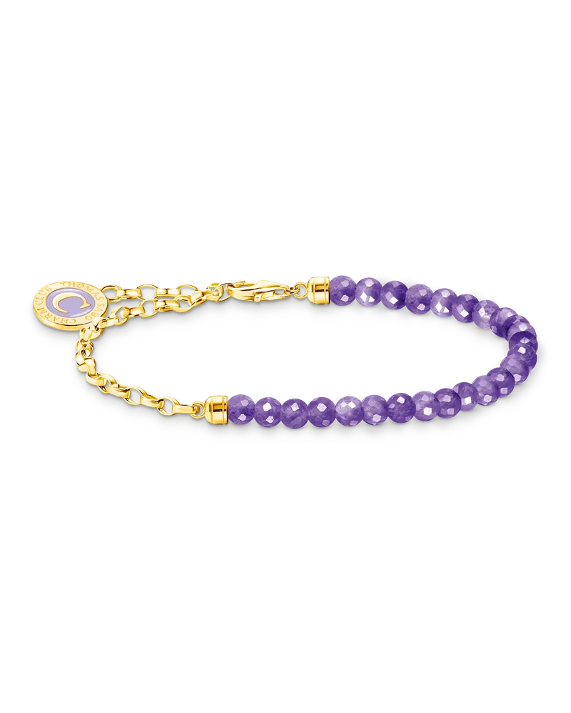 Thomas Sabo Damen Charm-Armband mit Gliedern und imitiertem Amethyst vergoldet, Sterlingsilber Gelbgold vergoldet, Charm Club Collection Gelbgoldfarben
