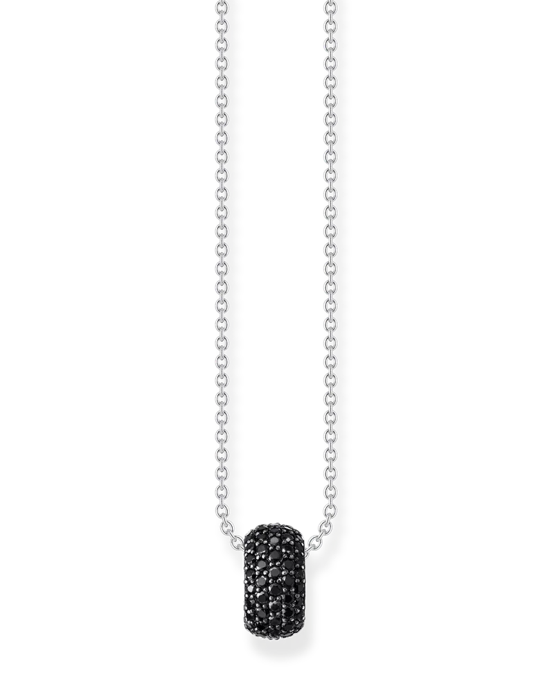 Thomas Sabo Damen Kette und Anhänger in Ringform mit schwarzen Steinen Silber geschwärzt, Sterlingsilber Schwarz