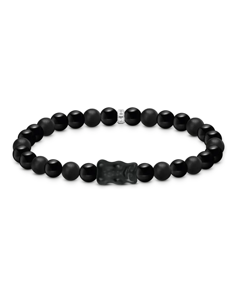 Thomas Sabo Damen Bead-Armband mit schwarzem Goldbären Silber, Sterlingsilber / Glas, Charming Collection Schwarz