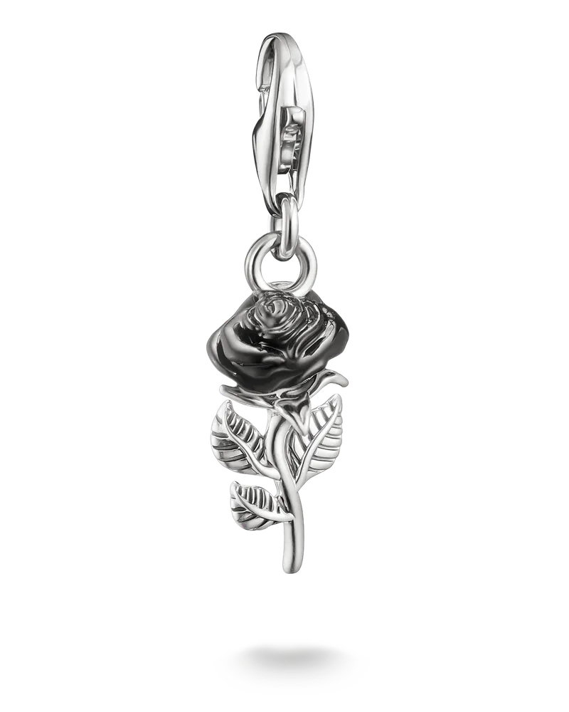 Thomas Sabo Herren Charm-Anhänger True Romance Rose Emaille Original Silber, Sterlingsilber, Charm Club Collection Schwarz
