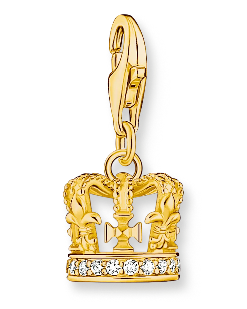 Thomas Sabo Damen Charm-Anhänger LONDON Krone mit weißen Steinen vergoldet, Sterlingsilber Gelbgold vergoldet, Charm Club Collection Gelbgoldfarben