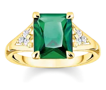 Ring mit grünen und weißen Steinen vergoldet