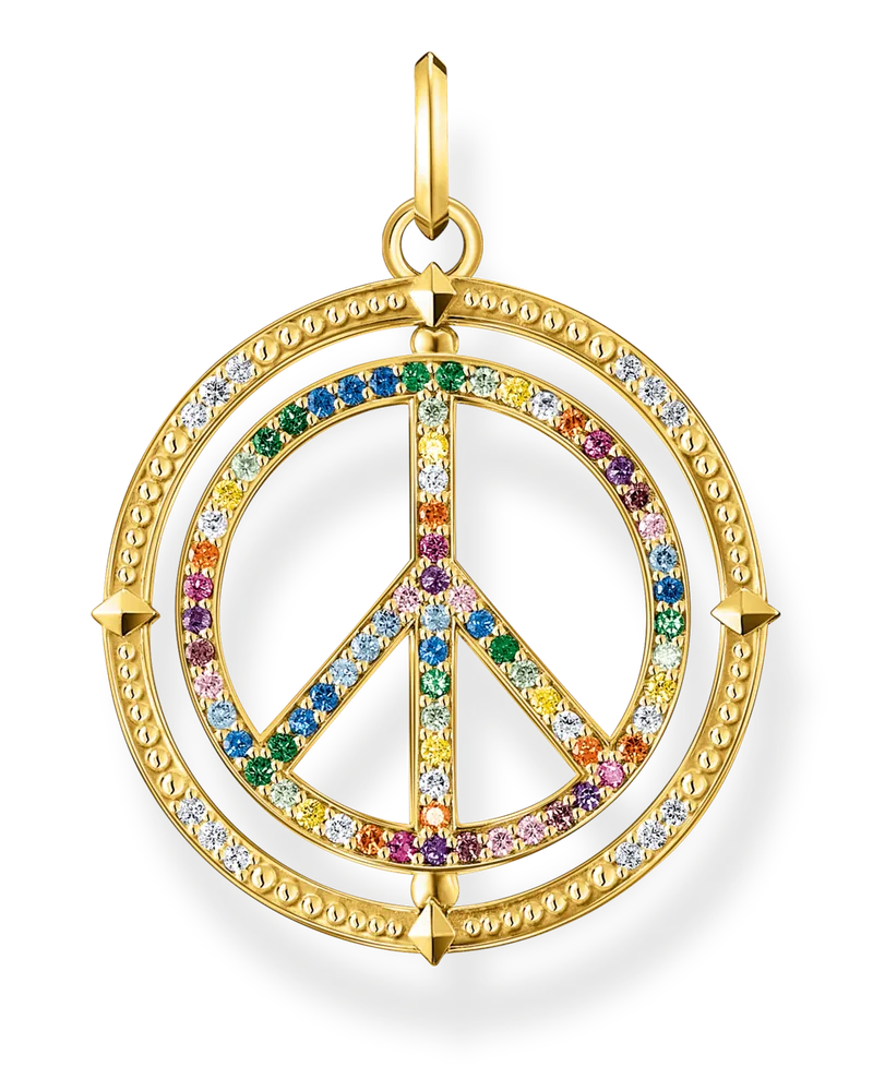 Thomas Sabo Damen Anhänger Peace-Zeichen mit bunten Steinen vergoldet, Sterlingsilber Gelbgold vergoldet Blau