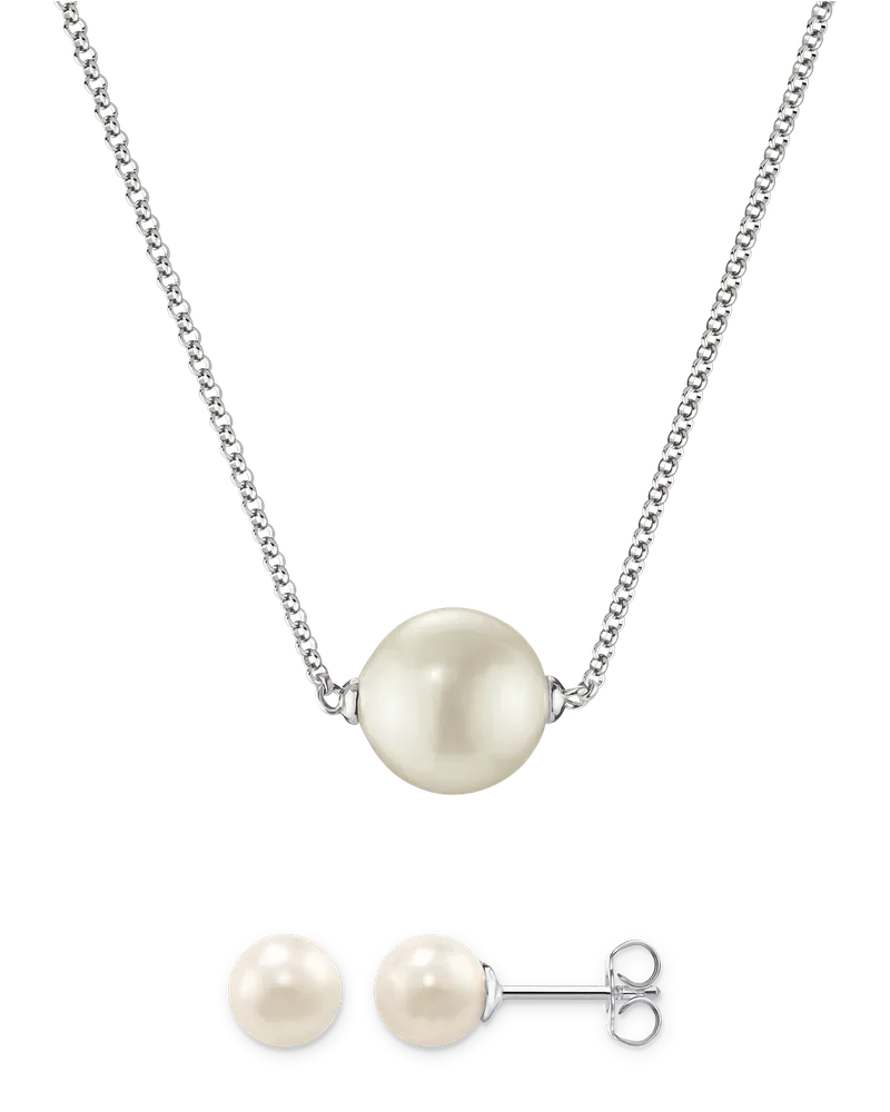 Thomas Sabo Herren Schmuck-Set Ohrstecker & Kette Perle weiß Silber 