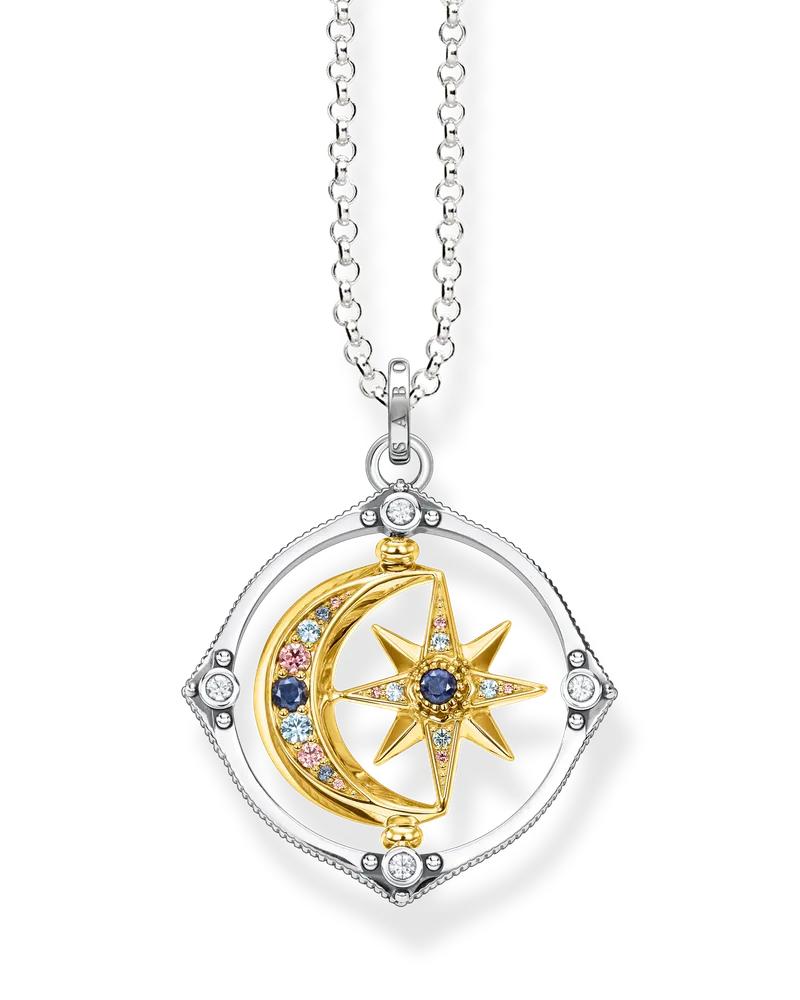 Thomas Sabo Damen Kette Stern und Mond gold, Sterlingsilber Gelbgold vergoldet Blau