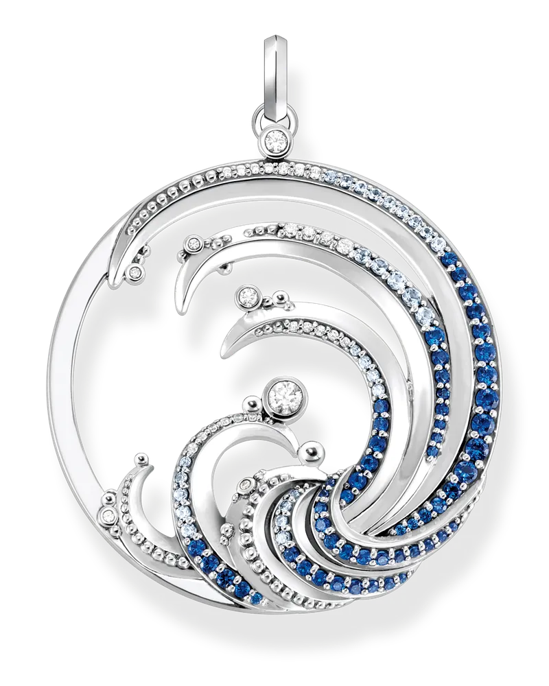 Thomas Sabo Damen Anhänger Welle mit blauen Steinen, Sterlingsilber Dunkelblau