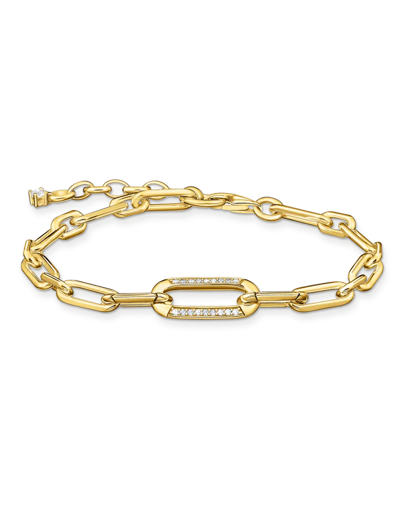 Thomas Sabo Damen Gliederarmband mit steinbesetztem Ankerelement vergoldet, Sterlingsilber Gelbgold vergoldet Gelbgoldfarben
