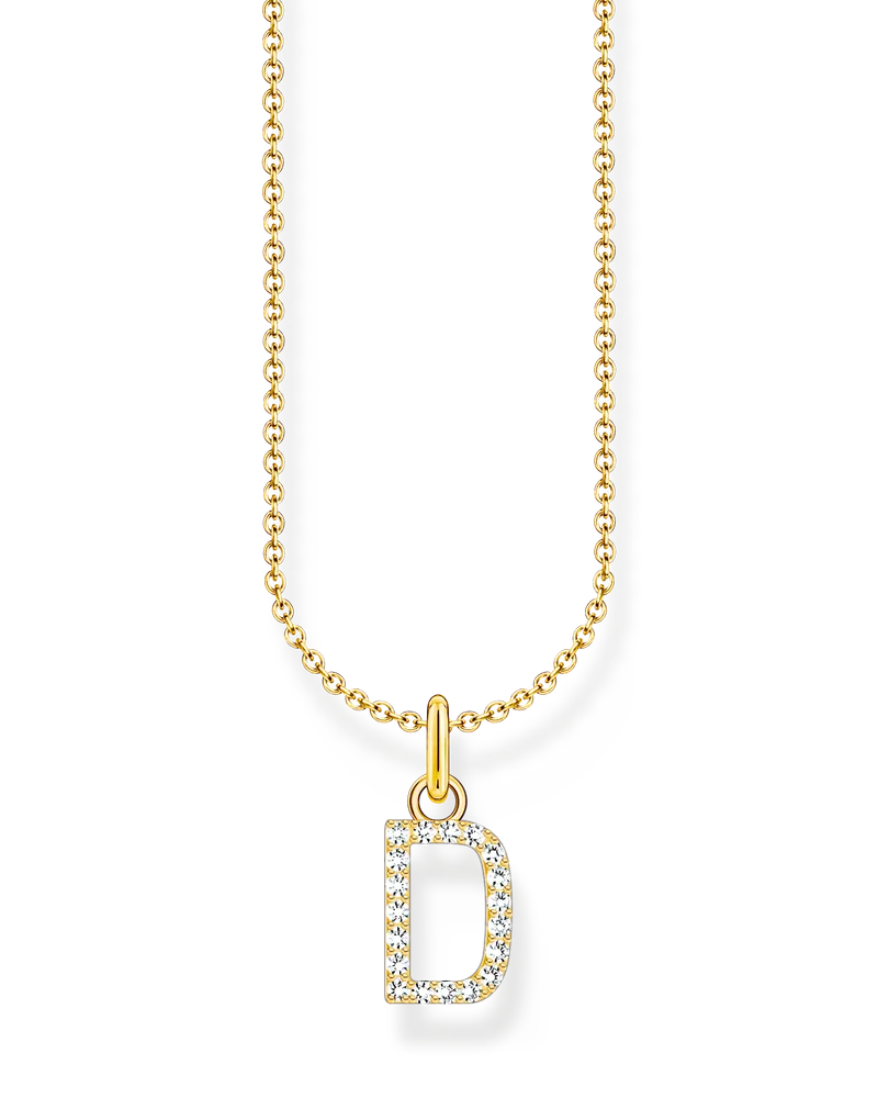 Thomas Sabo Damen Kette mit Buchstaben-Anhänger D vergoldet, Sterlingsilber Gelbgold vergoldet, Charming Collection Gelbgoldfarben