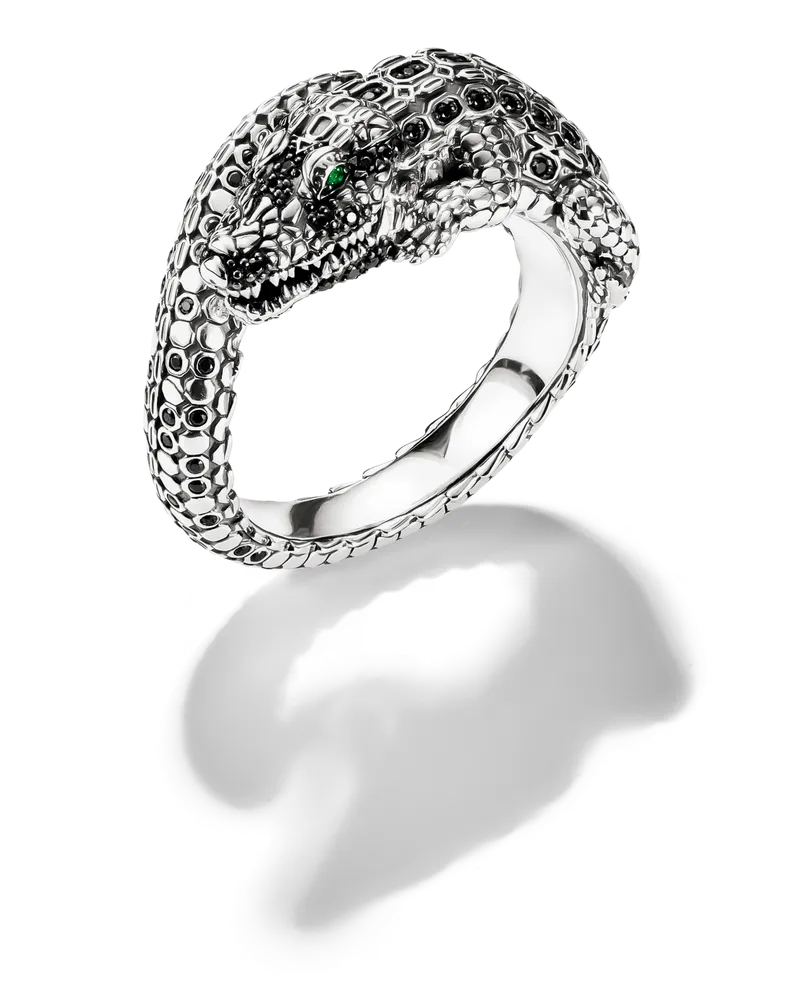 Thomas Sabo Herren Ring Krokodil mit schwarzen und grünen Steinen Silber geschwärzt, 925 Sterlingsilber geschwärzt/ Glas-Keramik Stein/ Zirkonia Grün