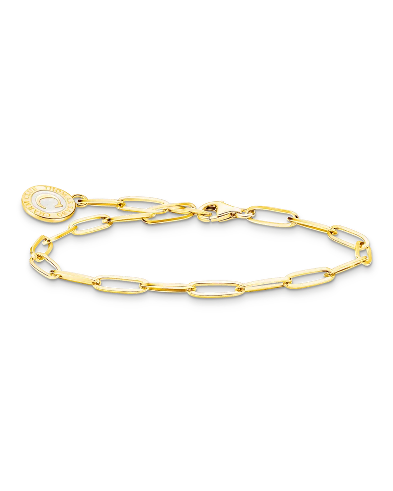 Thomas Sabo Damen Charm-Armband mit weißem Coin vergoldet, Sterlingsilber Gelbgold vergoldet, Charm Club Collection Gelbgoldfarben