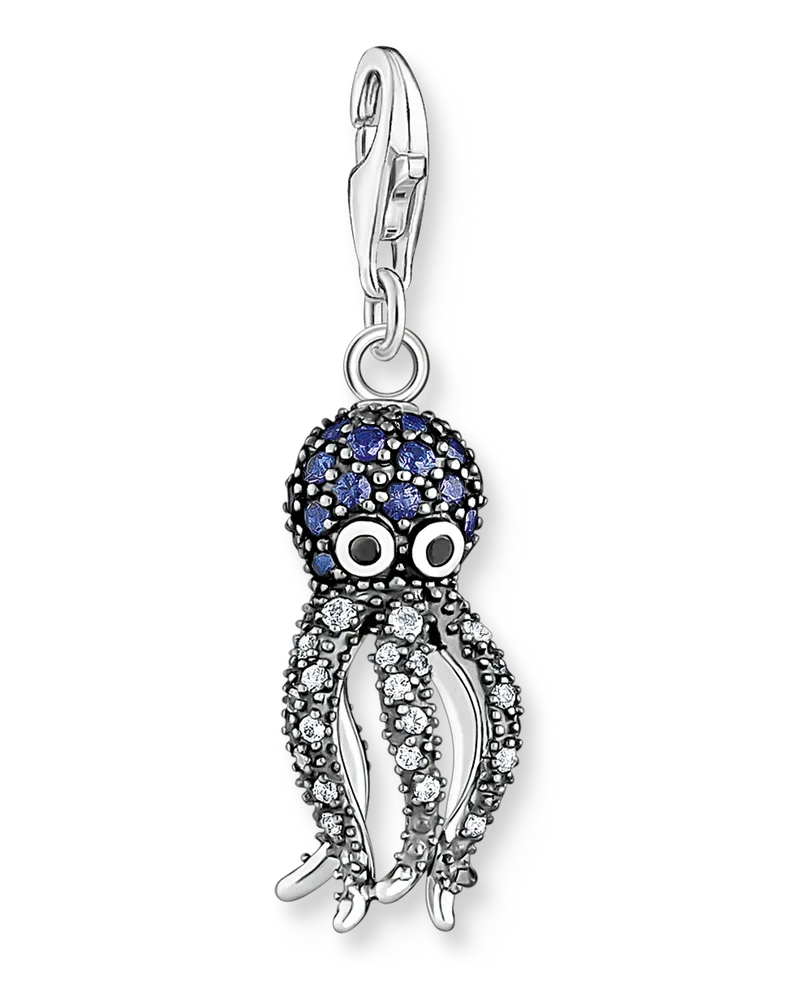 Thomas Sabo Damen Charm-Anhänger Oktopus mit blauen Steinen, Sterlingsilber Dunkelblau