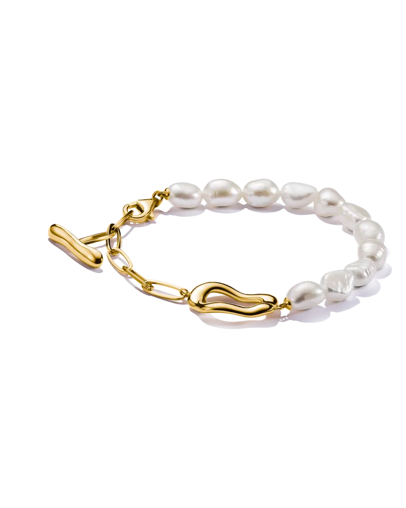 Thomas Sabo Damen Perlenarmband Natural Beauty vergoldet, Sterlingsilber Gelbgold vergoldet Gelbgoldfarben