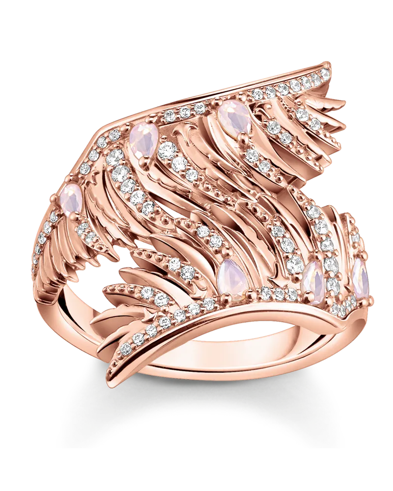 Thomas Sabo Damen Ring Phönix-Flügel mit rosa Steinen roségold, 925 Sterlingsilber vergoldet Roségold/ Glas-Keramik Stein Pink
