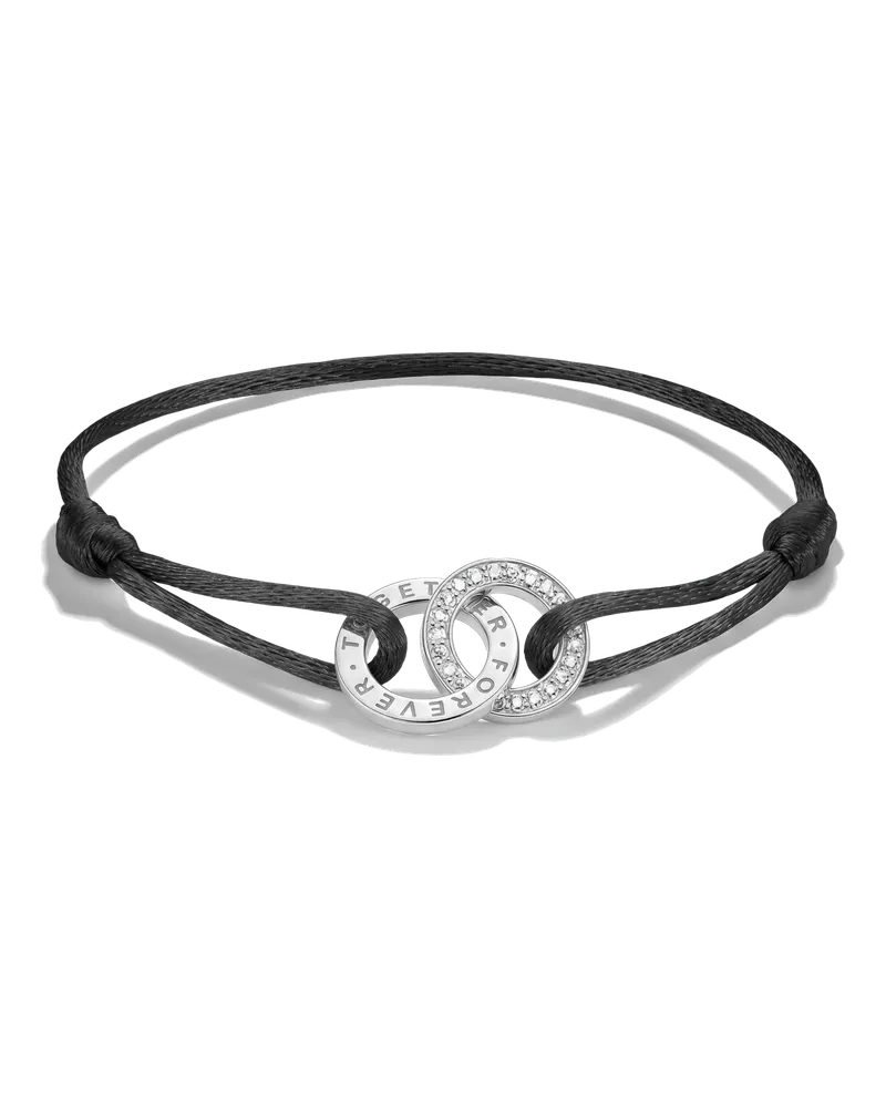 Thomas Sabo Damen Textilarmband Together schwarz mit weißem Zirkonia, Sterlingsilber Schwarz