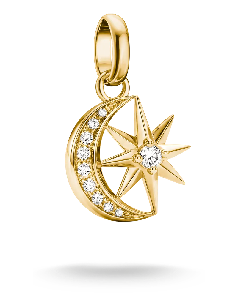 Thomas Sabo Charm Mond und Stern mit weißem Zirkonia  – Connect weiß CC1365-M01-14 Gelbgoldfarben