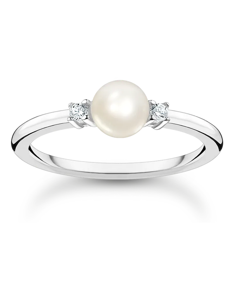 Thomas Sabo Damen Ring Perle mit weißen Steinen silber, Sterlingsilber, Charming Collection Silberfarben