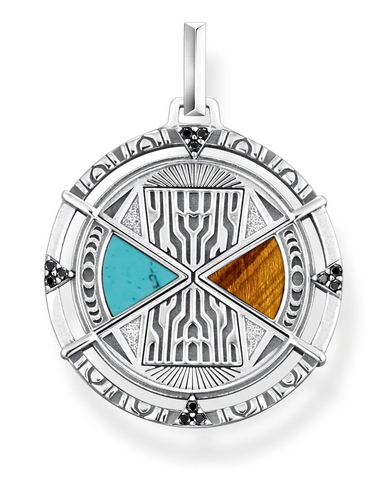 Thomas Sabo Herren Anhänger Talisman mit Tigerauge und Türkis Silber, Sterlingsilber geschwärzt Braun