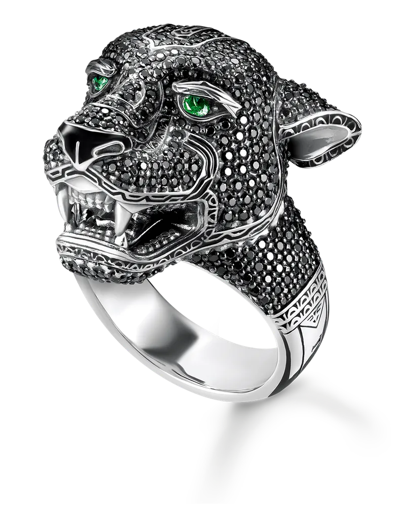 Thomas Sabo Herren Ring Black Cat, Sterlingsilber Grün
