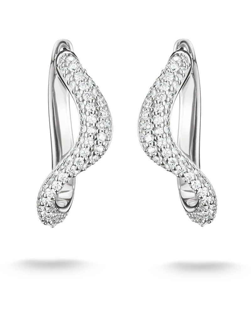 Thomas Sabo Damen Creolen in Wellenform mit weißen Zirkonia, Sterlingsilber Silberfarben