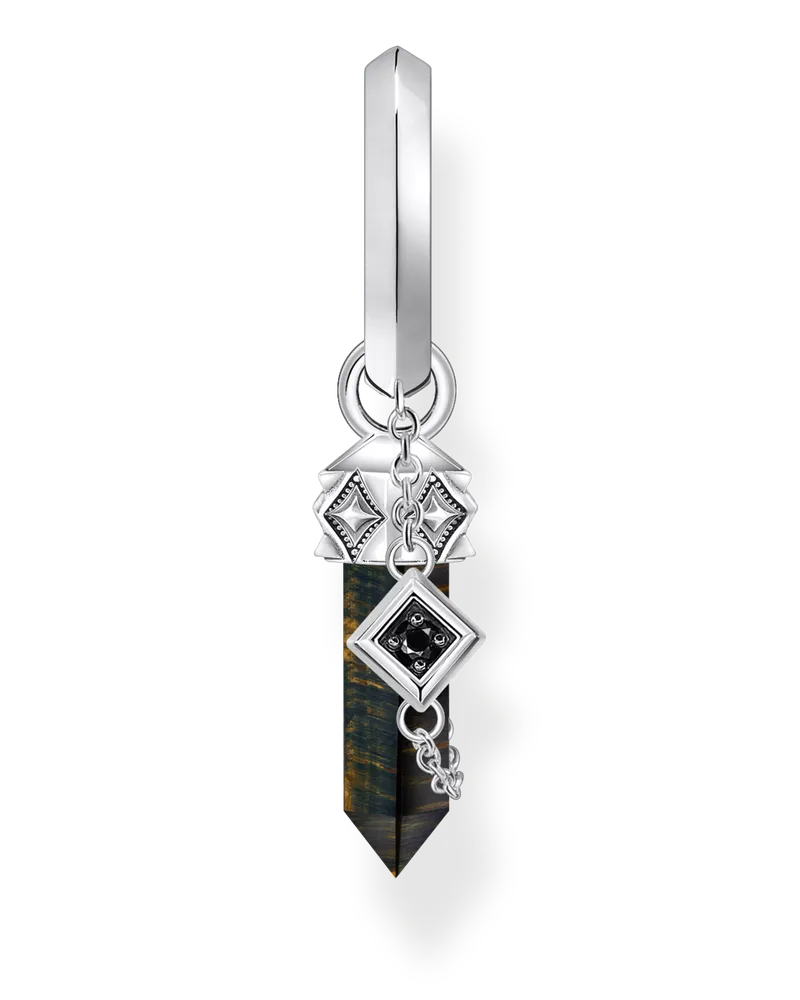 Thomas Sabo Herren Einzel-Creole mit goldblauem Onyx-Anhänger Silber geschwärzt, Sterlingsilber geschwärzt Blau