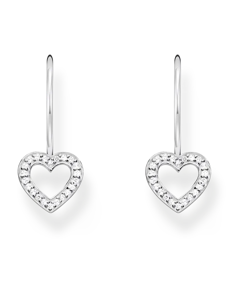Thomas Sabo Damen Ohrhänger in Herzform mit weißen Steinen Silber, Sterlingsilber Silberfarben