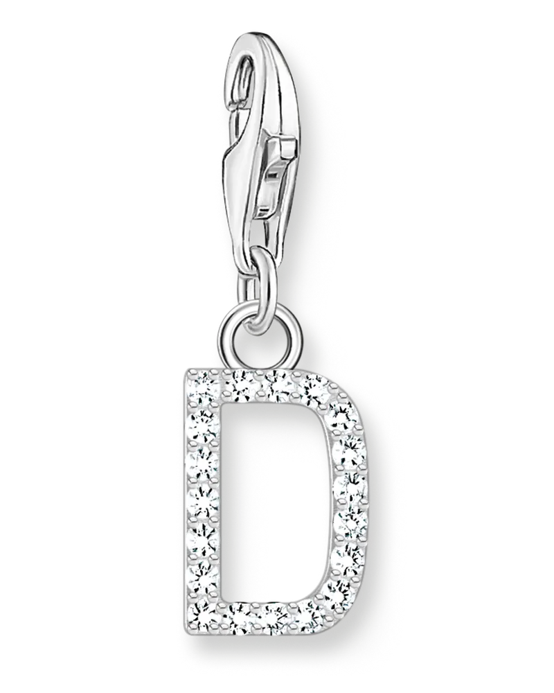 Thomas Sabo Damen Charm-Anhänger Buchstabe D mit weißen Steinen Silber, Sterlingsilber, Charm Club Collection Silberfarben