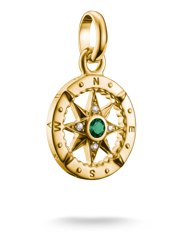 Thomas Sabo Charm Kompass mit grünem Nanokristall – Connect grün CC1261-M01-6 Gelbgoldfarben
