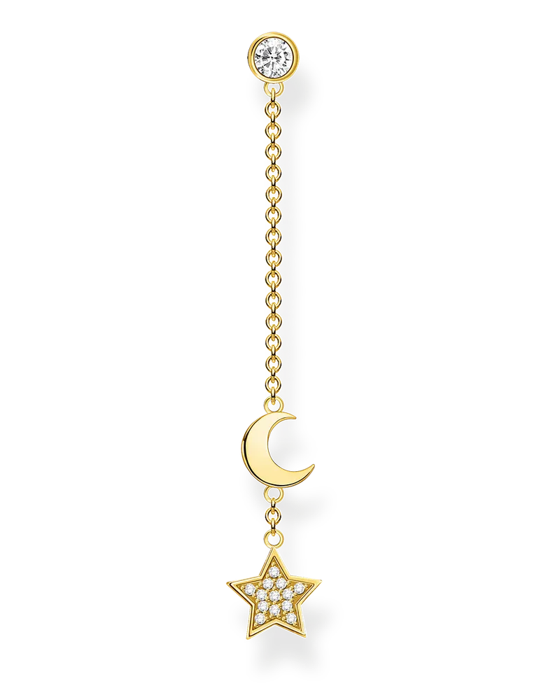 Thomas Sabo Damen Einzel Ohrring Stern und Mond gold, Sterlingsilber Gelbgold vergoldet, Charming Collection Gelbgoldfarben