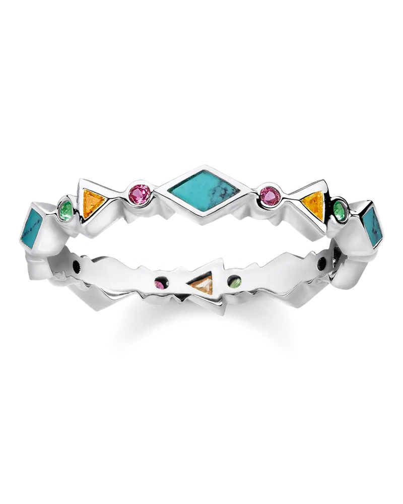 Thomas Sabo Damen Ring farbige Steine, Sterlingsilber Grün