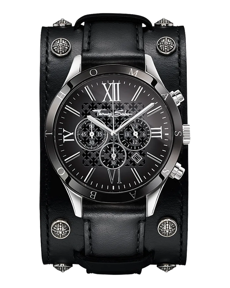 Thomas Sabo Herren Herrenuhr Rebel Icon Keramik silberfarben, Edelstahl | Leder Schwarz