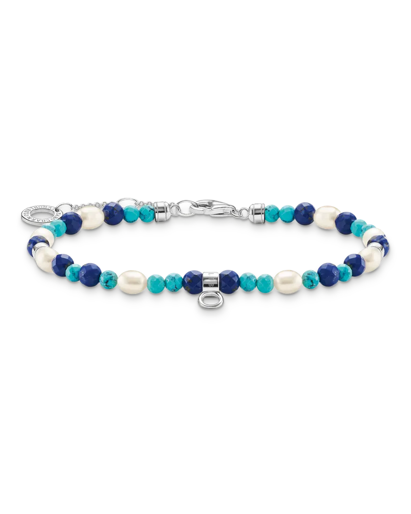 Thomas Sabo Damen Armband mit blauen Steinen und Perlen, Sterlingsilber, Charming Collection Dunkelblau