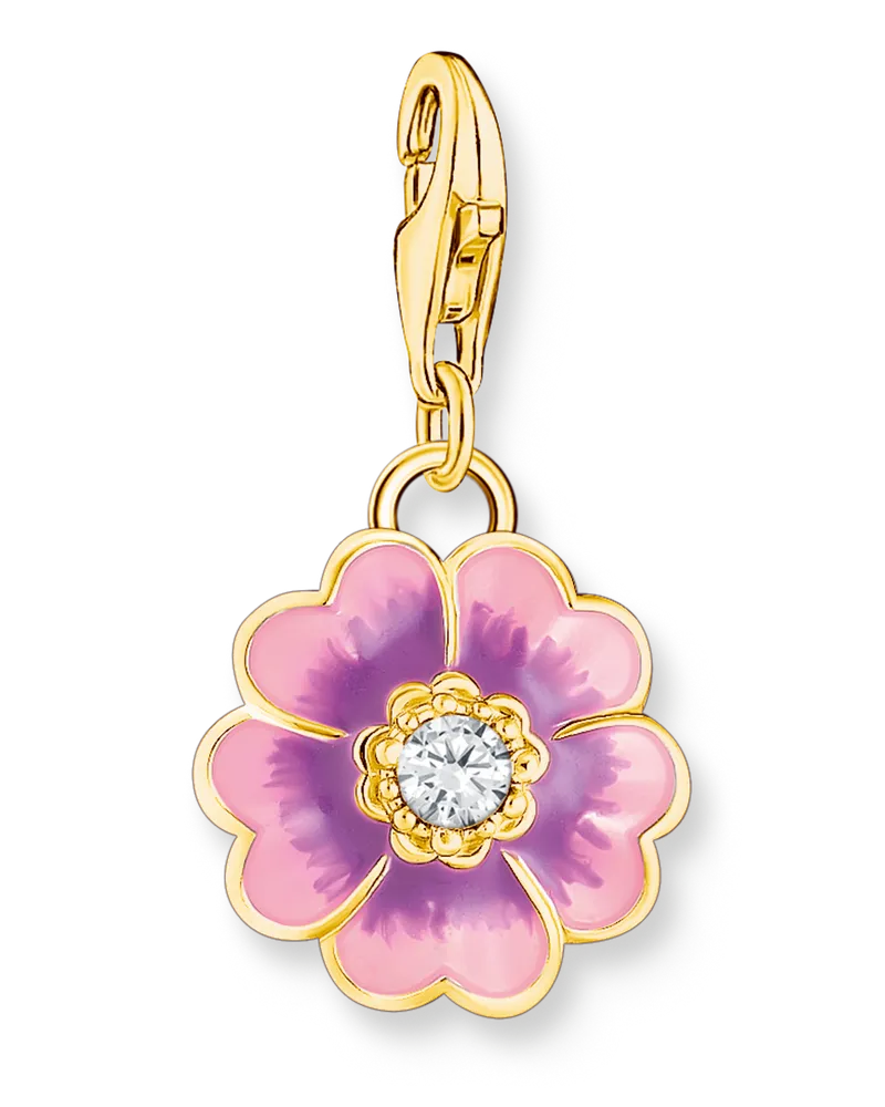 Thomas Sabo Damen Charm-Anhänger Blume Flower Violett vergoldet, Sterlingsilber Gelbgold vergoldet, Charm Club Collection Gelbgoldfarben