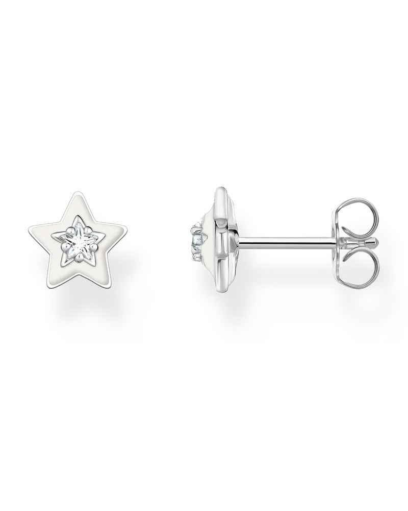 Thomas Sabo Damen Ohrstecker Stern mit weißen Steinen und weißer Kaltemaille Silber, Sterlingsilber, Charming Collection Silberfarben