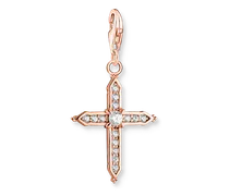Charm-Anhänger Kreuz mit weißen Steinen roségold