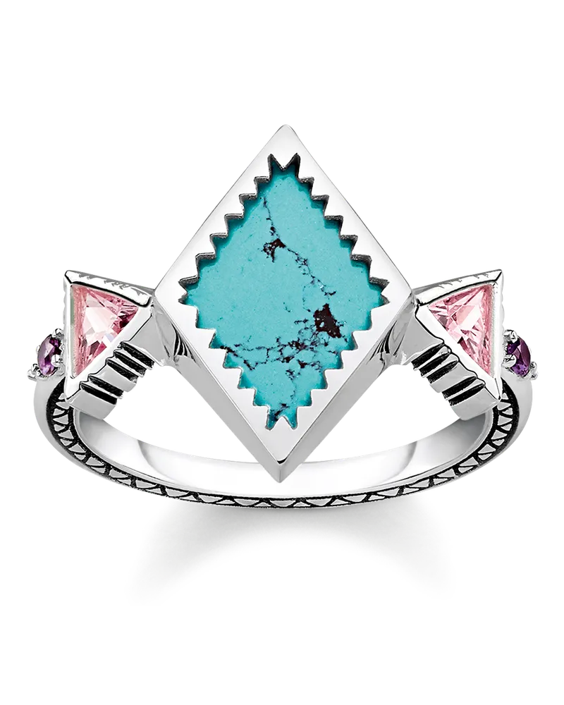 Thomas Sabo Damen Ring Zick Zack türkis, Sterlingsilber geschwärzt Pink